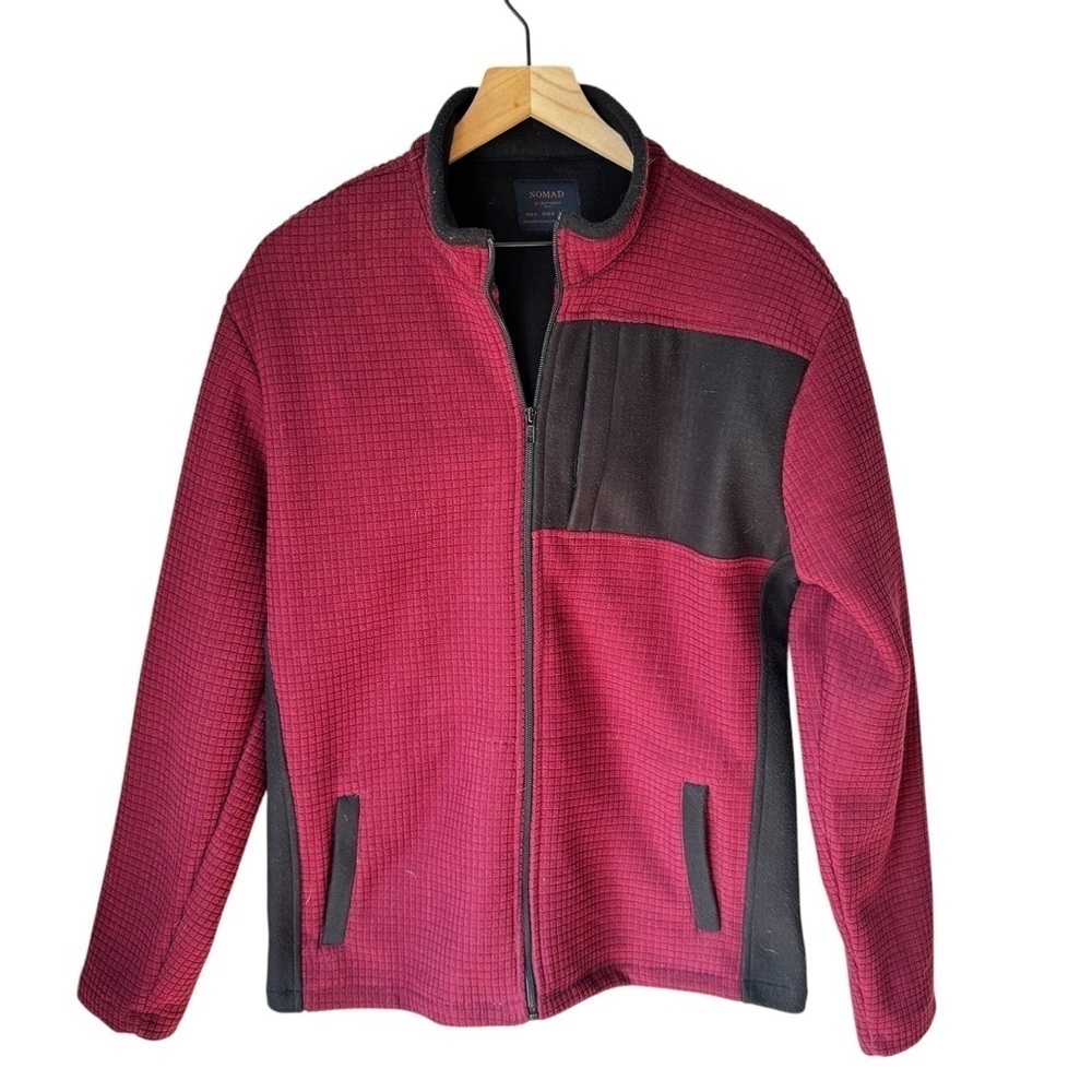 Craft And Flow Nomad Men’s Mock Neck Waffle Knit Jacket- Burgundy Red Size M